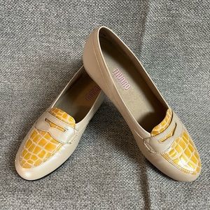 Munro slides, never worn with a funky yellow crocodile print!